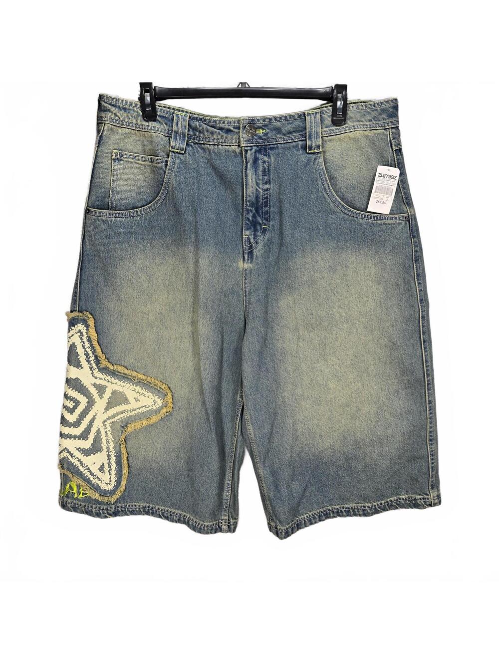 A-Lab Star Mega Rave Denim Shorts 38 NWT Baggy Y2K Cyber Grunge Gorpcore Blue